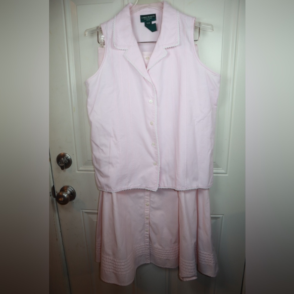 Vintage Lauren Jeans Co. Pink Sleeveless Cotton Blouse with Skirt Set (P/M)